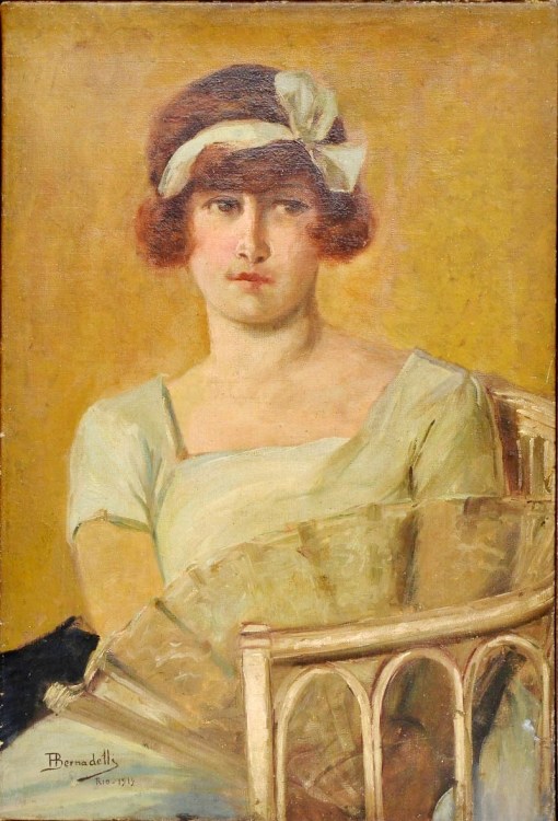 HENRIQUE BERNADELLI - Moça OST, 1919. Med. 65x45 cm.