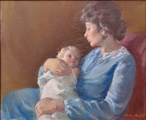 AURELIO D'ALINCOURT (1919-1990). Maternidade, óleo s tela, 66 X 81.
