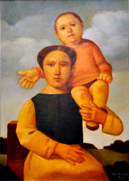 REYNALDO FONSECA (1925) - Mãe e Filho. Óleo s tela. Ass. cid. Ass. e datado no verso.Med. 70 x 50 cm.