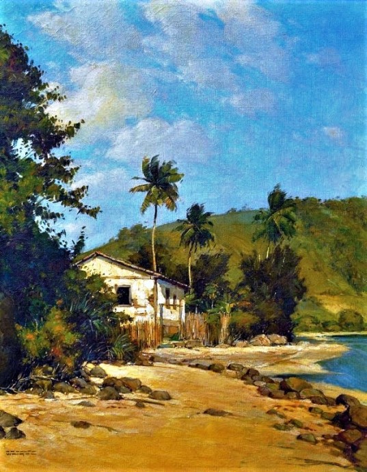 RODOLFO WEIGEL (1907-1987) - Casario na Praia do Retiro - Angra dos Reis, ost, 47 X 37 Assinado no c.i.e. (década de 40)