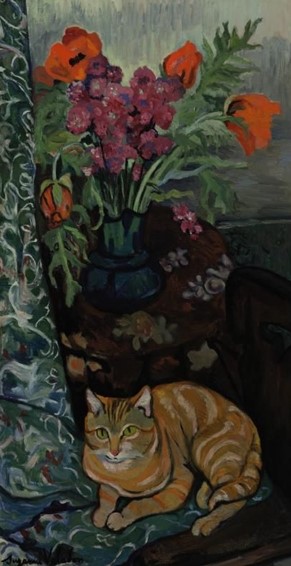 Suzanne Valadon (França, 1865-1938) Gato acomodado em frente a um buquê de flores, ost,