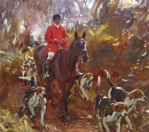 Sir Alfred James Munnings (GB, 1878-1959) um cacador com seus cachorros