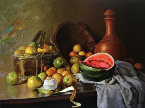 FLORÊNCIO - Laranjas e melancia - Óleo sobre tela - 60 x 80