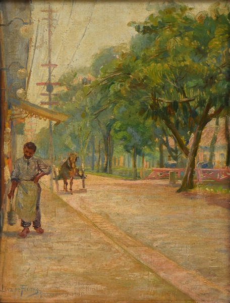 AUGUSTO LUIZ DE FREITAS (1868-1962). Avenida 15 de Novembro (Atualmente Rua do Imperador) - Petrópolis óleo stela, 33 X 26. Assinado, datado (1905) e localizado (Petrópolis) no c.i.e.
