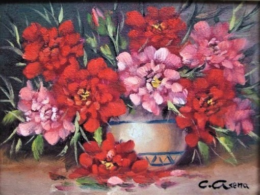 Claudio Arena - Vaso com flores - Óleo sobre tela - 18x24cm - acid -
