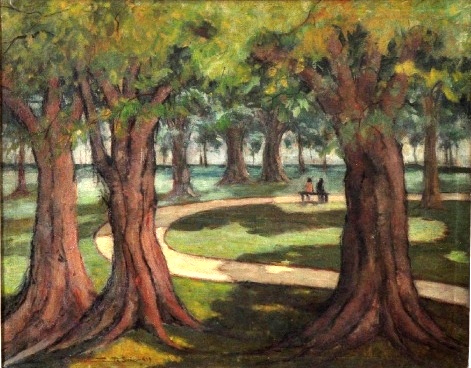 BUSTAMANTE SÁ- Campo de Santana, óleo sobre tela, 65 x 81 cm. Assinado e datado no canto inferior esquerdo 1939