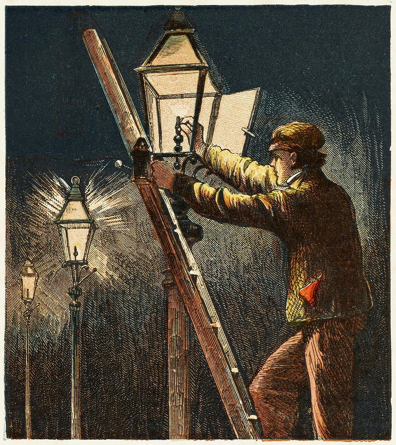 lamplighter-carrying-out-his-duty-mary-evans-picture-library